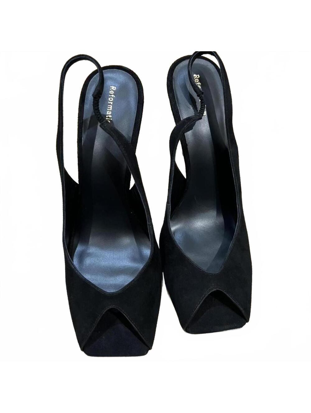 Reformation Eugenie Slingback Heel Black Suede Leather Size 9